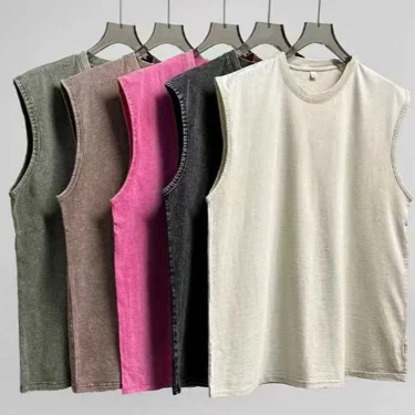 Summer Men's Washed Cotton Tank Tops Muscle Gym Sleeveless Workout T Shirts Running Beach Loose Cutoff Tees 2