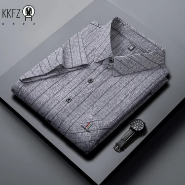 New Men's Business Casual Short Sleeved Printed Shirt with Wrinkle Resistance No Ironing Comfortable All Season Versatile Top 3