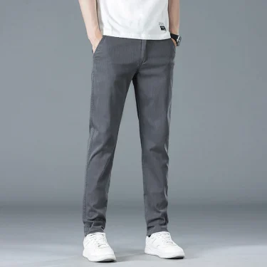 Spring Summer Men's Pants Thin Straight Slim Casual Pants Korean Solid Color Male Clothing Elastic Cotton Business Trousers 2