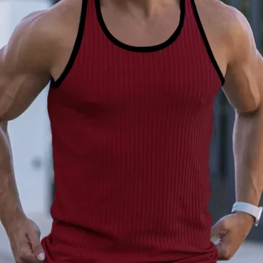 Men's quick drying elastic fitness clothes gym runningslim fit vertical stripessleeveless fashion summer new style 3