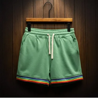 Summer Casual Sports Shorts Men's Fashion Rainbow Color Combination Plus Size Three-quarter Pants Rope Running Training Pants 2
