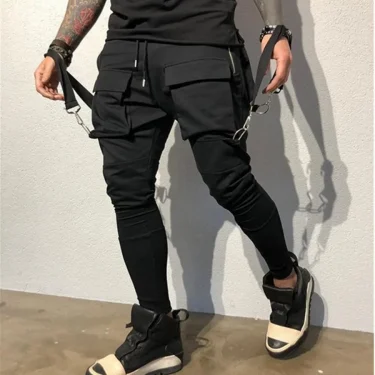 Men's New Spring And Fall Fashion Pants Hip hop Large Pocket Casual Slim-fit Sweatpants Men's Small Feet Cargo Pants 2