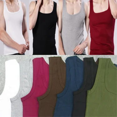 Cotton Blended Men'S Tank Tops Solid Color Men'S Fitness Vest Sleeveless Comfort Sports Vest Sweatwicking Coat Old Man Vest 1