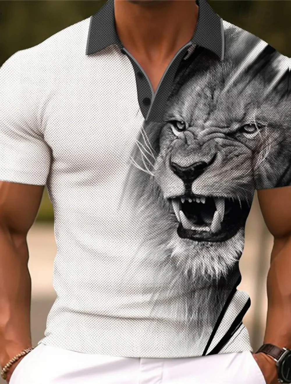 Animal Lion Men's Sportswear Printed Polo Shirt Outdoor Work Streetwear Short Sleeve Black Red Summer Spring Lapel Polo Shirt 4