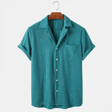 Summer Clothing Men's Luxury Corduroy Plaid Short Sleeve Shirts Casual Streetwear Button-down Solid Color Breathable Vintage 1