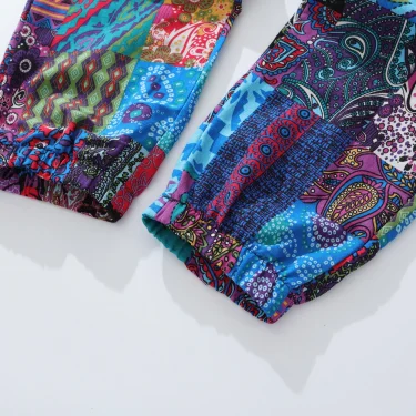 Euro Size Men's Casual Cotton-Linen Pants Paisley Ethnic Print Mid-Waist Drawstring Closure Spring/Fall Casual Pants 4
