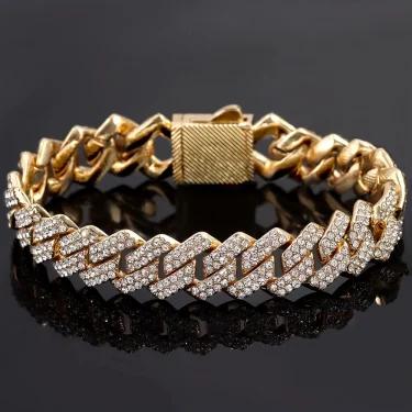 New Bling 14MM Cuban Link Chain Bracelet Men Women Hiphop Prong Rhombus Cuban Chain Bracelets Iced Out Jewelry Gifts 1