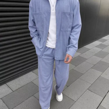 2025 Spring autumn Europe and the United States cross-border men's corduroy high quality long sleeve coat casual pants two piece 3
