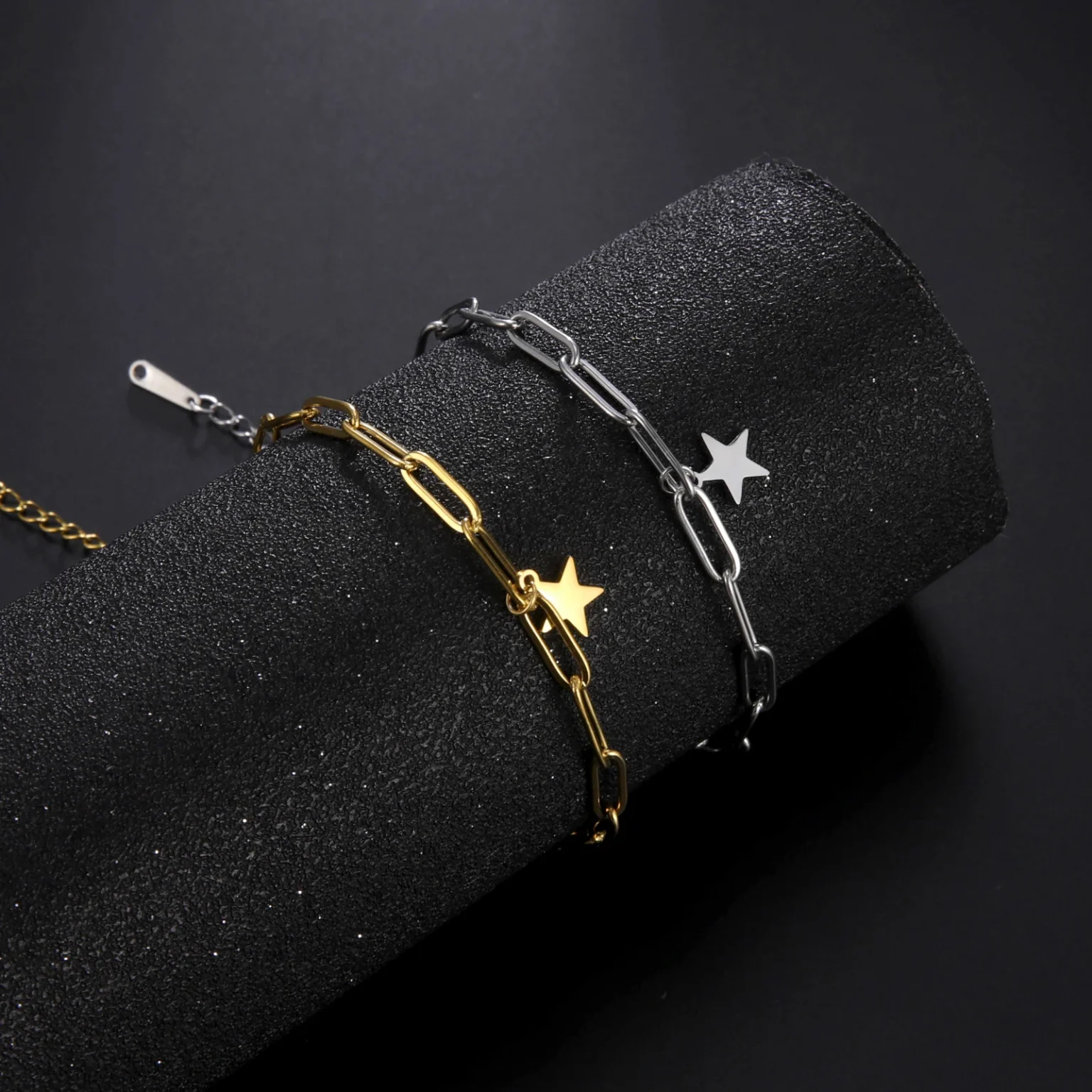 Amaxer Stainless Steel Bracelet For Women Man Pentagram Paper Clip Chain Pulseira Wedding Anniversary Jewelry Mother Gift 3