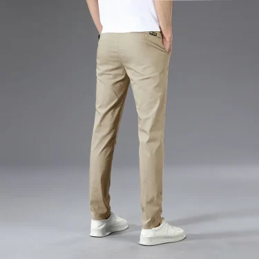 Business Thin Men's Breathable Pants Slim Straight High Elastic Slim Casual Pants Male Brand Clothing Khaki Gray Green Black 3