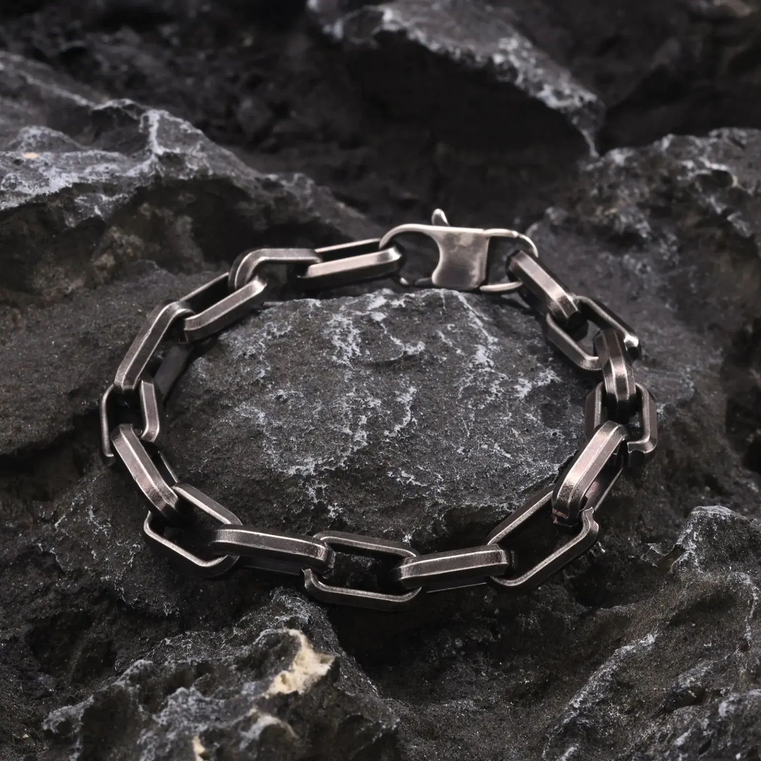 Vnox Punk Heavy Rectangular Link Chain Bracelets for Men Teens Boys, Vintage Oxidized Paperclip Chain Wristband, Chunky Jewelry 6