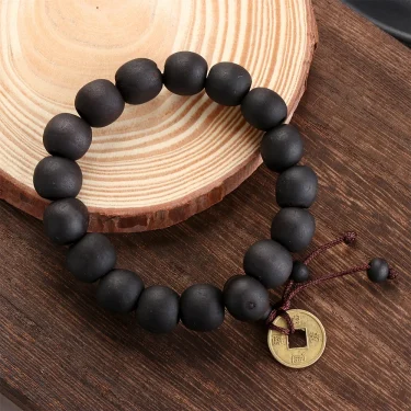 1Pc Wood Bead New Buddha Bracelet Buddhist Bangle Prayer Beads Copper Coin Women Men Lucky Religion Bracelets Charm Jewelry 3
