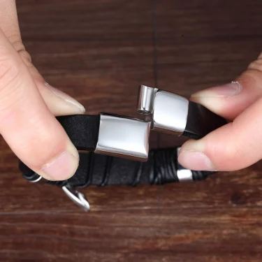 XQNI Fashion Jewelry Combination Brown Color Leather Stainless Steel Buckle Men Bracelet Hot Selling For Birthday Simple Gift 6