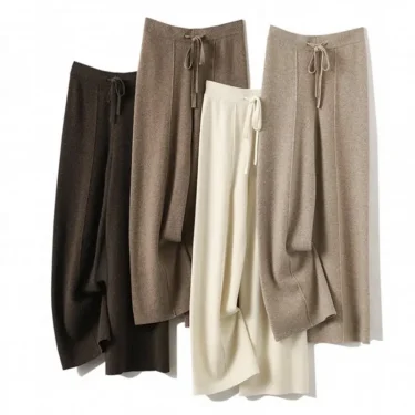 Women's cashmere pants 100% Merino wool broadfoot pants Women's knit loose knit pants Fall/Winter 2024 women's thick pants 1