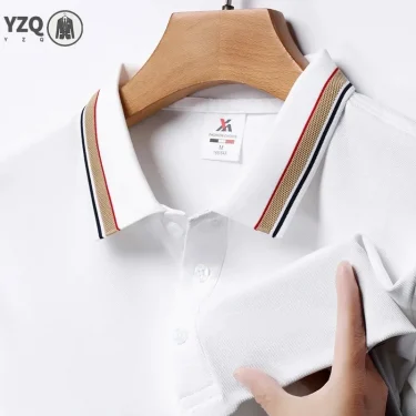 Men's Fashion Solid Short Sleeved Striped Lapel Polo Shirt Summer Breathable Comfortable Top 3