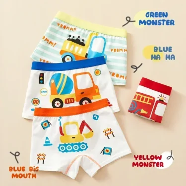 2pcs Children's Underwear Boy Panties Underpants Engineering Vehicle Cars Fire Engine Comfortable Shorts Briefs Boxers For Kids 4