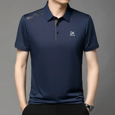 New Men's Business Casual Short Sleeved Shirt with Badge Solid Color Polo Shirt Fashionable Breathable Comfortable Versatile Top 5