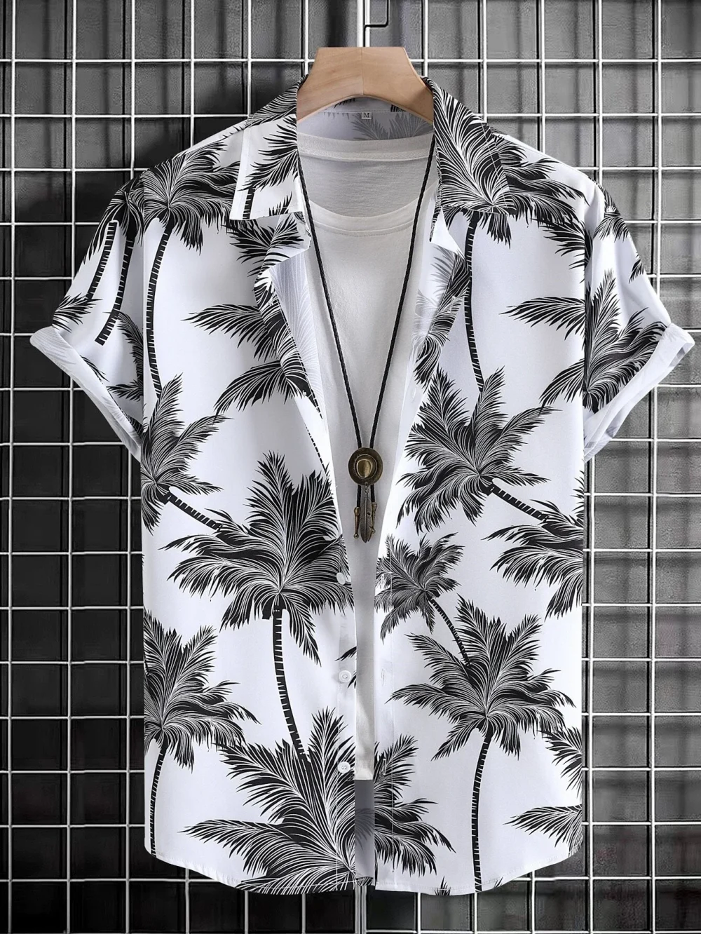 Hawaiian Fashionable Lapel Shirts For Men And Women Tropical Plant Print Short Sleeve Button-Down Shirts Seaside Tops 1