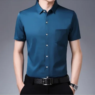 New Men's Business Casual Short Sleeved Solid Color Shirt Wrinkle Resistant Wrinkle Free Comfortable All Season Versatile Top 1