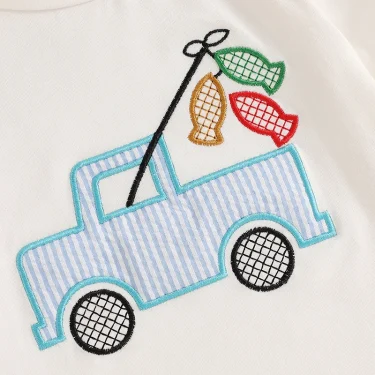 Baby Boys Shorts Set Short Sleeve Embroidery Car Fish T-shirt with Striped Shorts Summer 2 Pieces Outfits 5