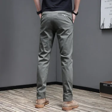 Spring Summer Men's Casual Pants 97.8% Cotton Business Korean Fashion Slim Fit Stretch Gray Black Khaki Trousers Male Pant 5