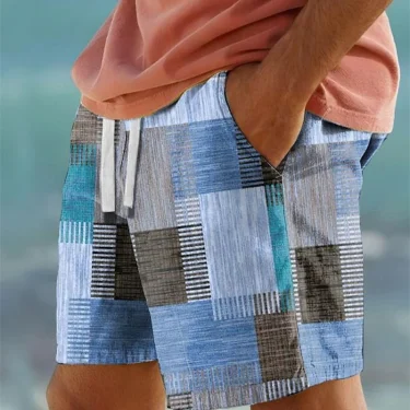 Men's Classic 3D Print Plaid Color Block Running Shorts Geometry Graphic Hawaiian Board Shorts Swim Trunks Holiday Beach Pants 1