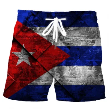 Retro 3D Printed Cuban Flag Beach Shorts Men Summer Casual Street Cube Pattern Short Pants Quick Dry Surf Board 4