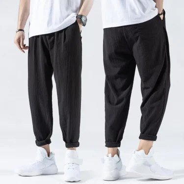 Summer New Men's Pants Texture Texture Pattern Thin Pants Slim Fit Solid Color Casual Nine Cent Pants Look Thin Versatile Pants 4