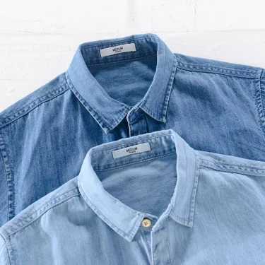 Men Denim Shirt , Thin Summer Half Sleeve Casual Top, Loose Trendy Handsome Short Sleeve ，Camping Denim Short Sleeve Jacket 3
