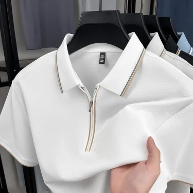 Luxury men's short sleeved polo shirt summer fashion new half zipper high-end original design comfortable cotton casual T-shirt 3