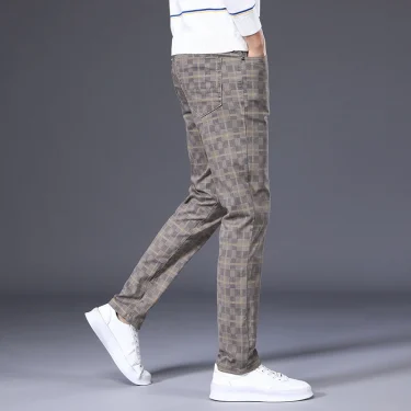 OUSSYU Brand New Men's Slim Plaid Casual Pants Men High Quality 98% Cotton Stretch Classic Trousers Male Plus Size 28 38 40 42 2