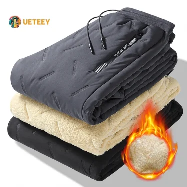 UETEEY Winter Fleece Pants Men Lambswool Thicken Warm Waterproof Trousers Male Casual Casual Thermal Man Joggers Sweatpants 2024 1