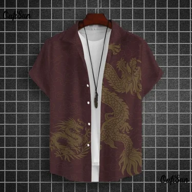 Men's Shirt Year Of The Dragon Totem 3D Printed Short Sleeve Large Size Loose Top 2024 Happy New Summer Sty 4
