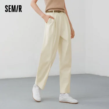 Semir Women Pleated Tapered Pants 2025 Summer High-Waisted Loose Fit Slimming Wide Leg Trousers for Casual or Office 3