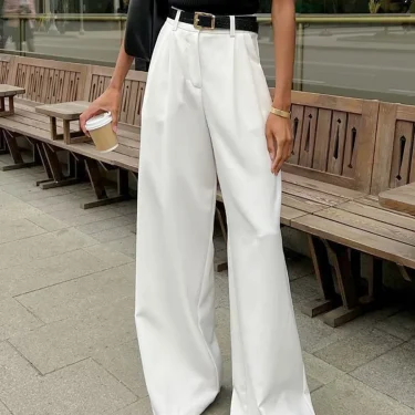 Bornladies White Loose Pants Women's 2025 Autumn/Winter New High Waist Office Lady Wide Leg Pants Temperament Casual Trousers 1