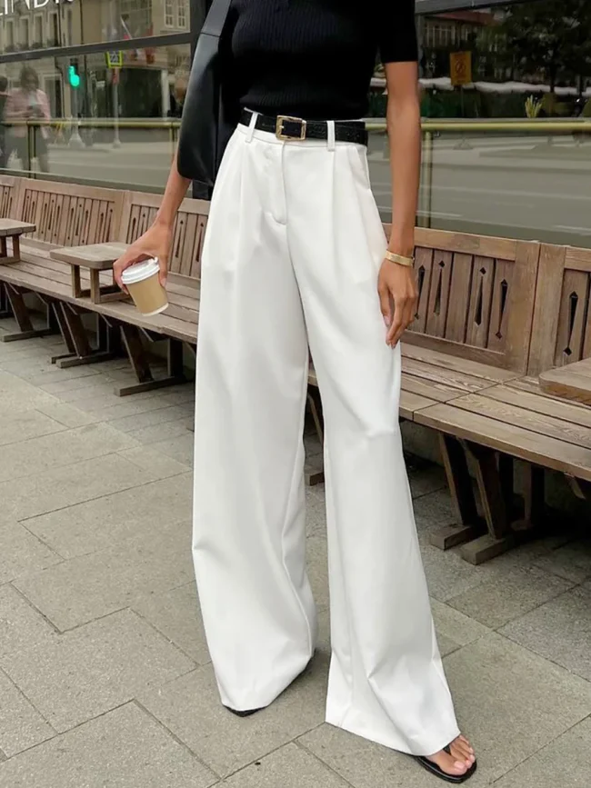 Bornladies White Loose Pants Women's 2025 Autumn/Winter New High Waist Office Lady Wide Leg Pants Temperament Casual Trousers 1