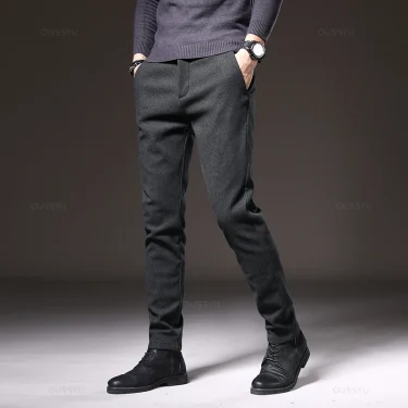 Mingyu Brand Winter New Men's Warm Casual Pants Business Fashion Fleece Thick Office Stretch Blue Trousers Male Plus Size 28-38 2