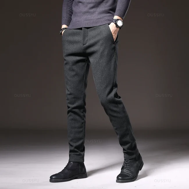 Mingyu Brand Winter New Men's Warm Casual Pants Business Fashion Fleece Thick Office Stretch Blue Trousers Male Plus Size 28-38 2
