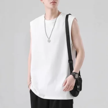 Fashion Casual Pure Cotton Solid Color Sleeveless T-shirt Men's Summer Sports White Vest Men's Casual Top 1
