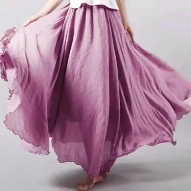 Fashion Solid Cotton Linen Women Skirts Maxi Elegant Harajuku Saia Casual Loose Long Skirt Ladies Clothes Faldas Ropa Mujer 2
