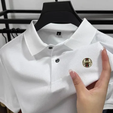 100% pure cotton fashionable mens short sleeve summer new golf business casual polo shirt high-end brand badge design Tshirt top 6