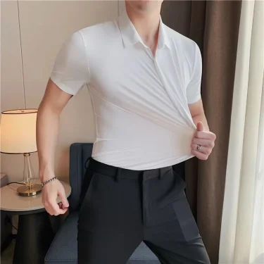 Men's Ultra Stretch Short Sleeve Shirt Business Casual Breathable Stretchable Abrasion-Resistant Solid Color Short Sleeve Shirt 1
