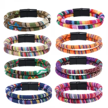Double Layered Ethnic Tribal Cloth Fil Bracelet Men Women Summer Bohemia Fabric Rope Bracelet For Men Pulseras Hilo Hombre 3