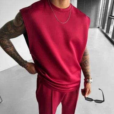 New summer sleeveless sports suit 2025 men's casual solid color trousers men's clothing vest two-piece set, 5