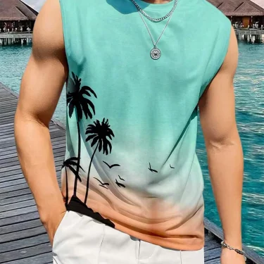 Summer Daily Casual Men's Tank Top Hawaiian Style Fish Print Men's Tank Top Seaside Party Men's Fashion Sleeveless T-shirt 4