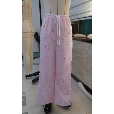 2025 Women Sweet Bow Striped Pants Casual Loose Elastic Waist Wide Leg Drawstring Long Trousers Summer Streetwear 6