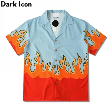 Dark Icon Flame Polo Shirt Men Summer Thin Material Holiday Beach Hawaiian Shirts Vintage Men's Shirt 1