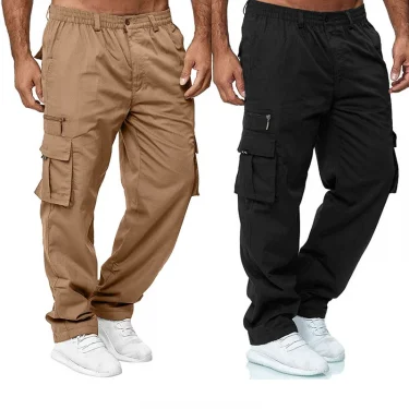 Men's Cargo Trousers Elastic Waist Elastic Multi-pocket Loose Combat Work Pants Outdoor Fitness Sports Casual Pants S-4XL 1