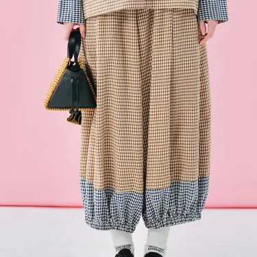 imakokoni 2025 spring niche series pure cotton color blocked plaid drawstring pants 244933 1