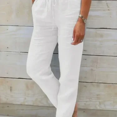 Women's High Waist Solid Color Cotton Linen Casual Pants Fashion Summer Female Holiday Casual Long Pant New 5
